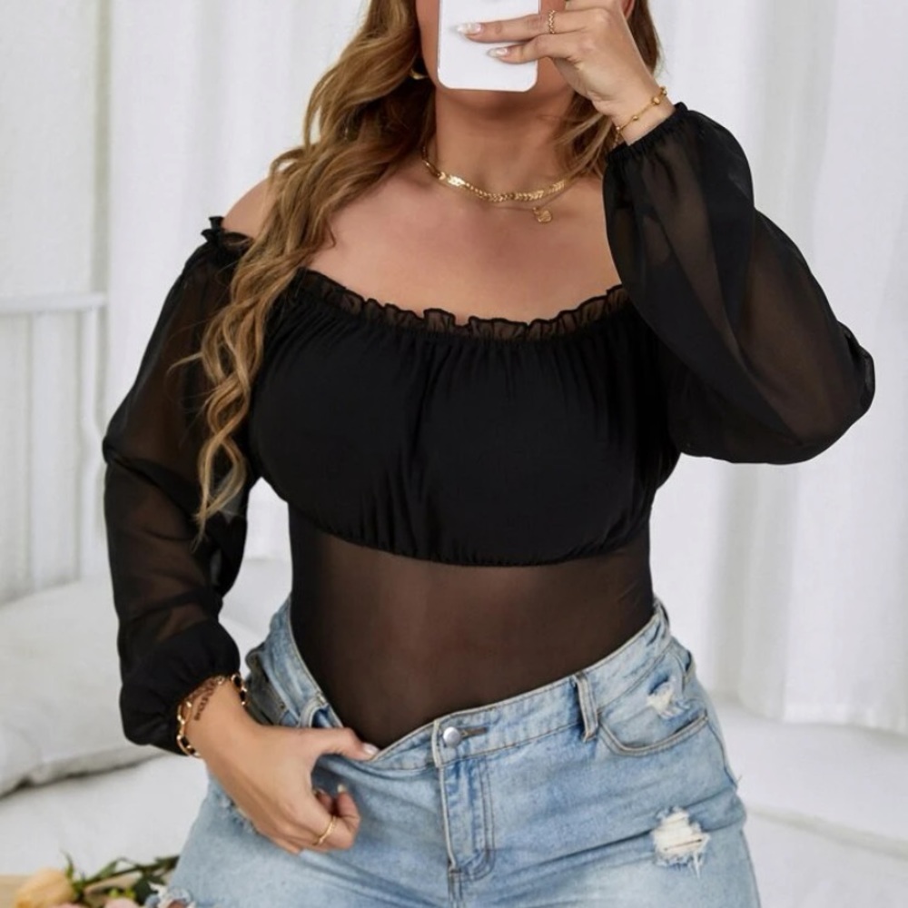 SHEIN Sheer back body suit, off the shoulder